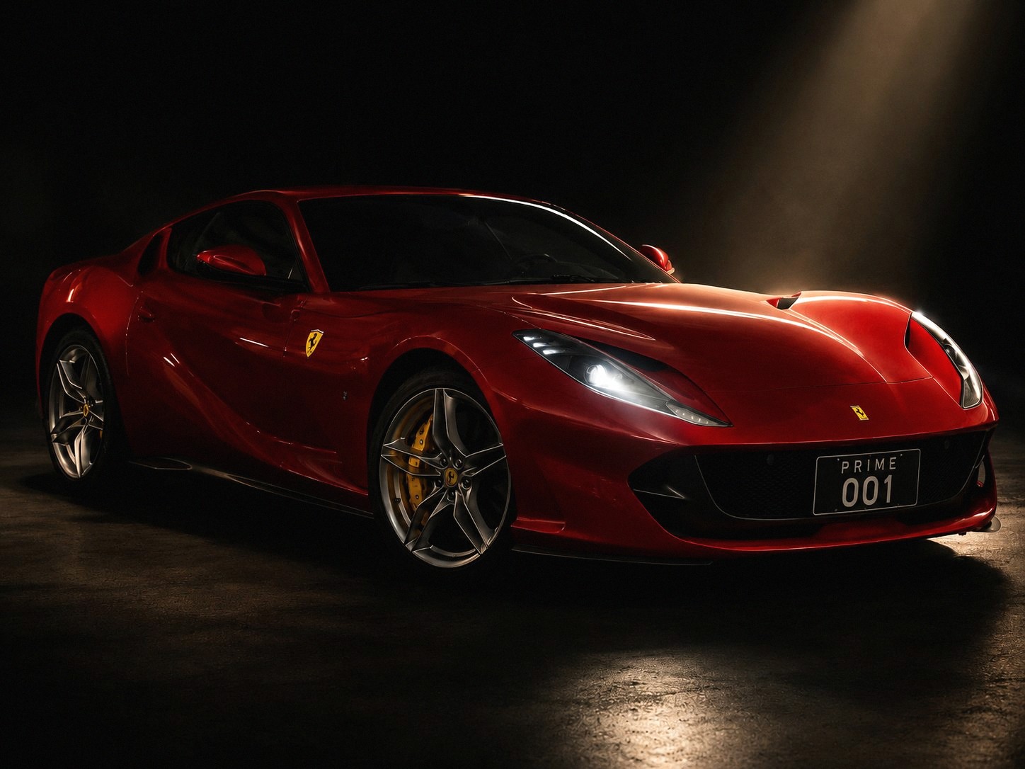 Ferrari 812 Superfast — No.001 plate, front three quarter