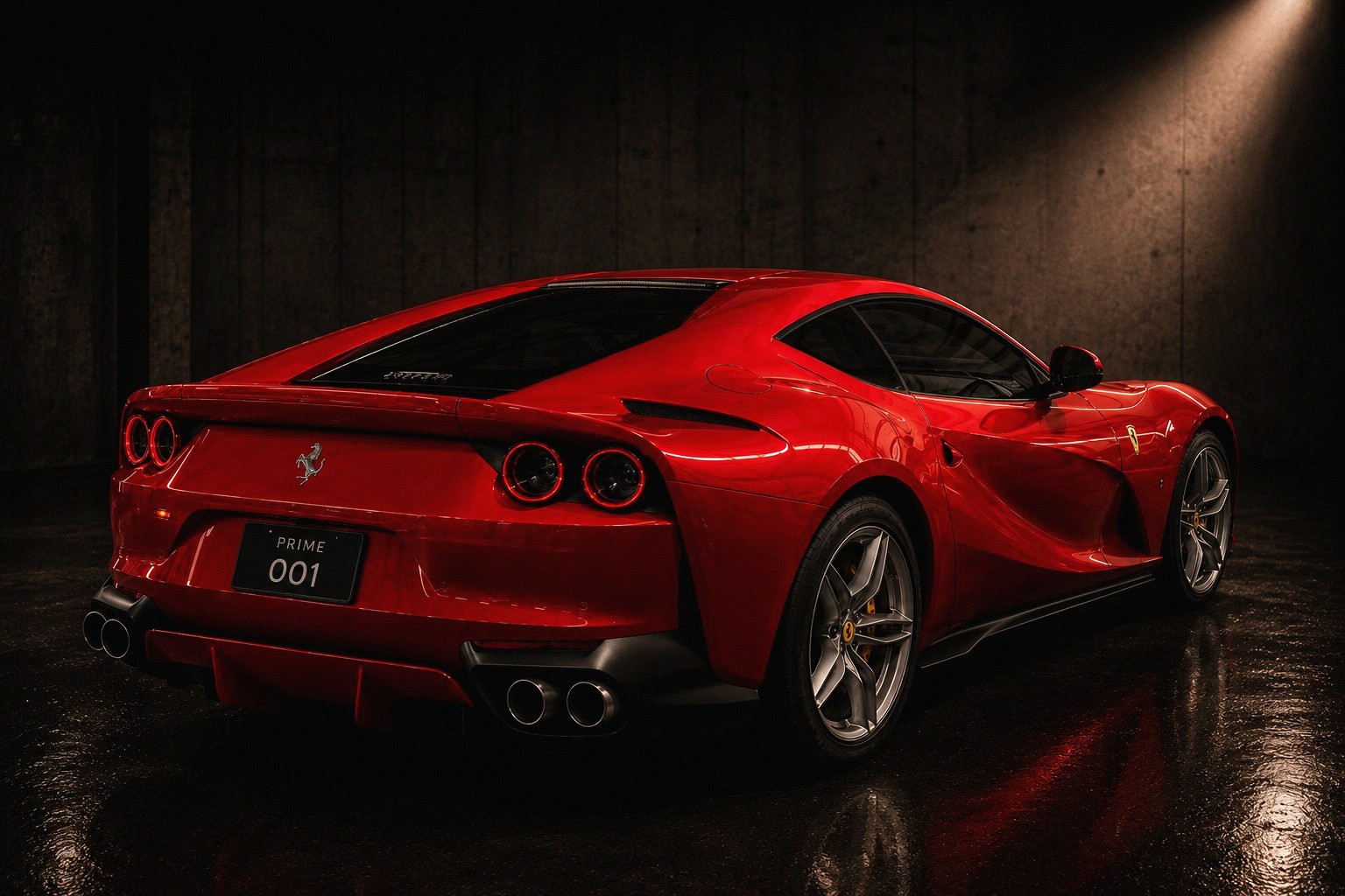 Ferrari 812 Superfast — No.001 plate, rear three quarter
